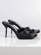 Leather Mules with Thin High Heel in Black Color