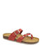Leather Women's Flat Sandals in Orange Color