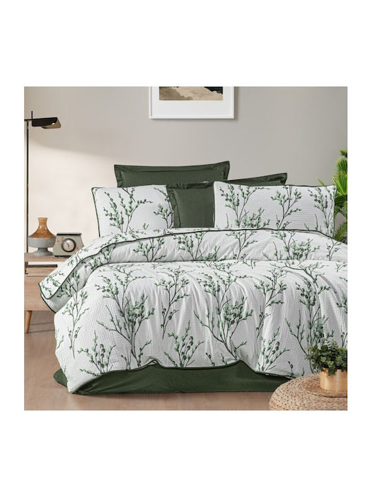 Pucioasa Set Husă de Pilotă Bumbac Dublă cu 2 Fețe de Pernă & 1 Cearsaf 200x220 Verde