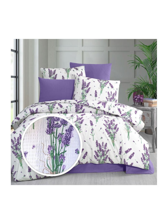 Pucioasa Set Husă de Pilotă Bumbac Single cu Față de Pernă & 1 Cearsaf 160x200 Lavanda