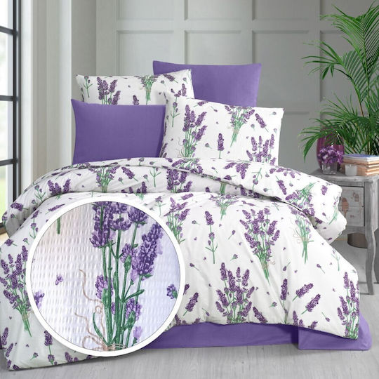 Pucioasa Set Huse Pentru Pilote 100% Bumbac 160x200cm Simplă Cu Față De Pernă Și 1 Cearșaf Lavender