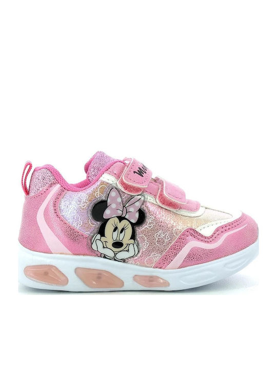 Minnie Mouse Παιδικά Sneakers με Σκρατς & Φωτάκια Ροζ