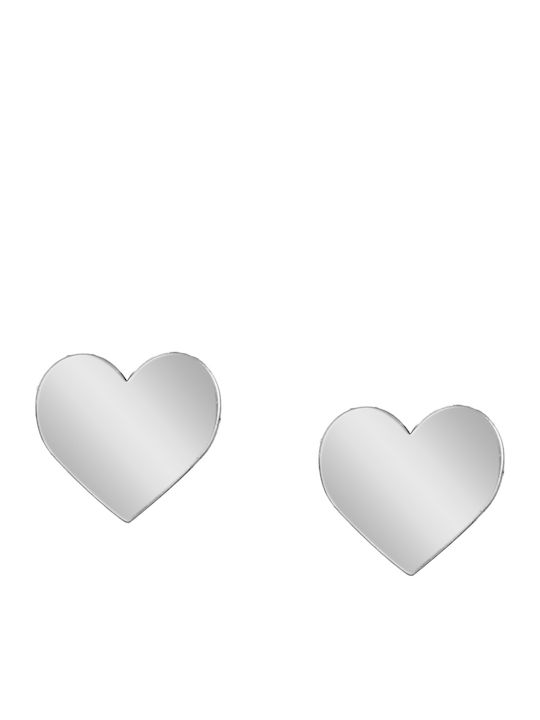 Kids Earrings Studs Hearts from White Gold 9K