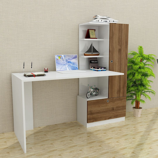 Γραφείο Merinos με Βιβλιοθήκη 120x73.8x61.8εκ. White, Walnut