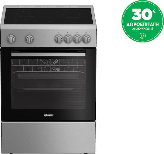 Indesit Κουζίνα 66lt με Κεραμικές Εστίες Π60εκ. Inox