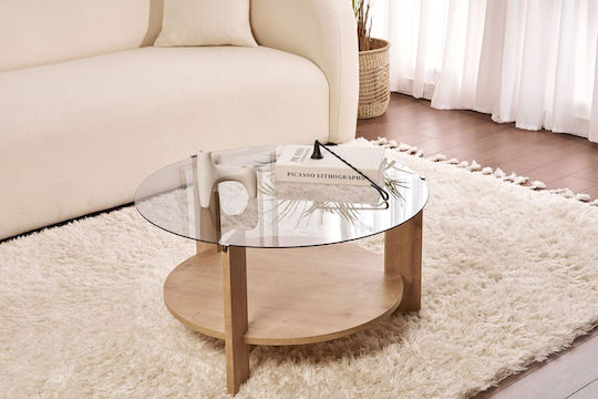 Round Central Coffee Table Clara Glass Sapphire Oak Fume W75xL75xH40cm