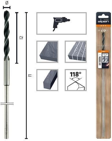 Alpen Drills Burghiu cu Tija Cilindrică pentru Lemn 14mm / 10x600mm