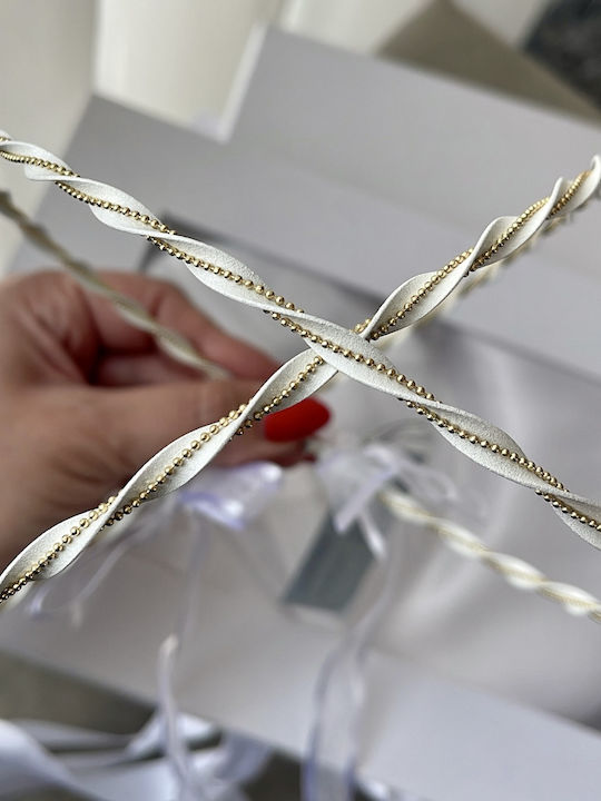 Harper Wedding Crowns Silver Plated The Base of the Crowns Is White Enamel They Are Woven Double Gold-Plated Chain