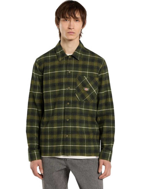 Dickies Long-sleeved Cotton Shirt Checked Khaki