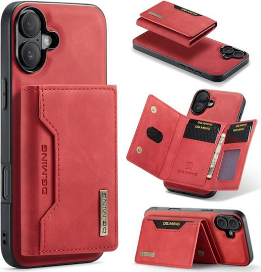 DG.MING Wallet Δερματίνης / Tempered Glass Κόκκινο (iPhone 16)