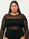 Transparenz Damen-Bodysuit Schwarz
