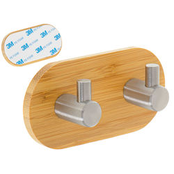 Self-adhesive Hook 2 Hooks Wood Metal Beige Silver