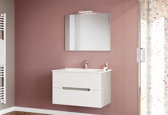 Savinidue Waschtisch mit Waschbecken & Spiegel mit Licht L81.5xB46.5xH53cm White/grey