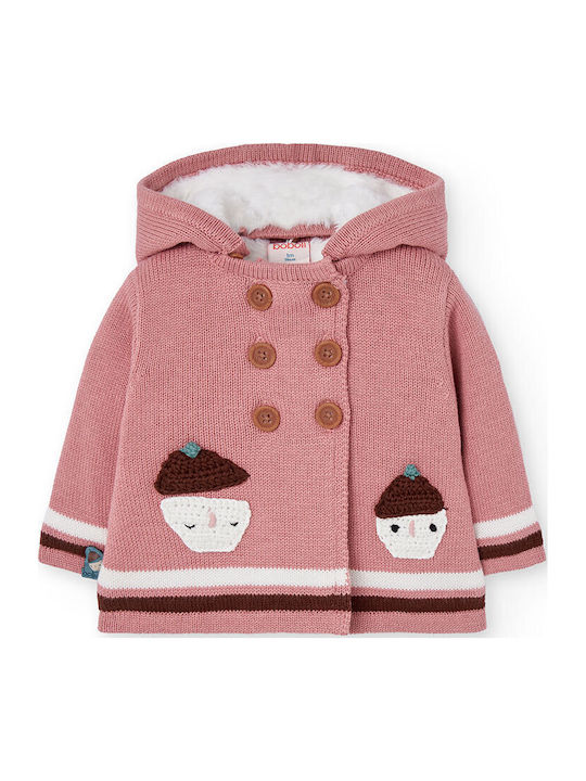 Kids Cardigan Knitted with Hood Pink