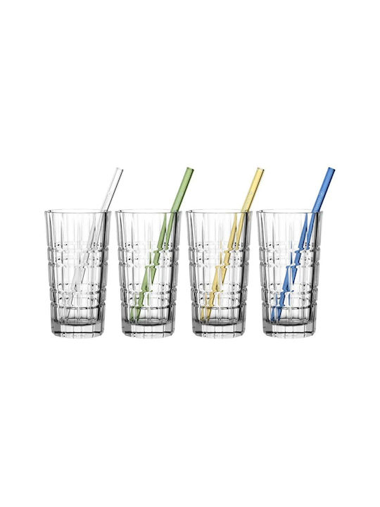 Leonardo Set Gläser Wasser aus Glas mit Strohhalm 400ml 8Stück