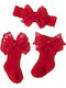 Set Official Impressive Cotton Socks Wonderful Lace Unique Bows Matching Ribbon Red