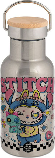 Koupakoupa Labubu Stitch Stainless Steel Thermos Bottle 350ml Silver