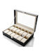 Storage Box Watches 12 Compartments Detachable Soft Cushions Made Eco Leather Black Cream