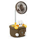 Desk Fan Pencil Holder Sharpener Funny Figurine Usb Charging Abs Brown