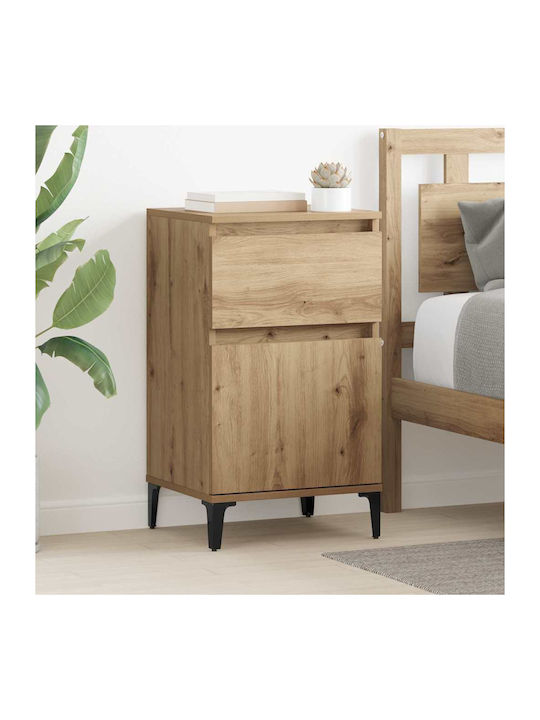 Wooden Bedside Tables with Metal Legs Brown Oak 2 Pieces 40x35x70cm
