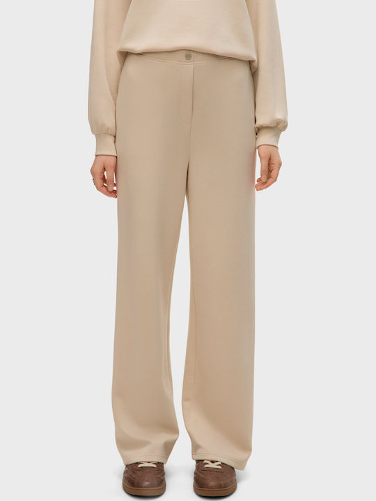 Women's High-waisted Fabric Trousers Wide Line Pumice Stone