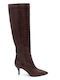 Leather High Heel Women's Boots with Zipper Brown