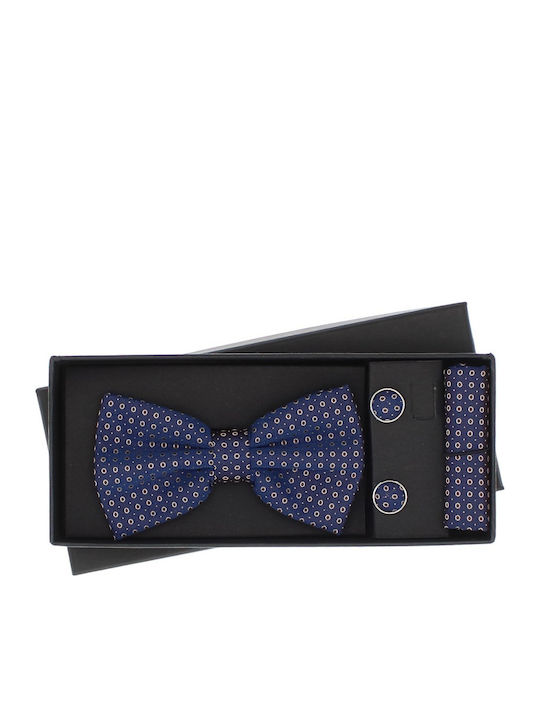 Set De 3 Piese Cravată Papillon Butoni De Manșetă Batistă Pentru Bărbați Buticcochet Albastru Marin Setp279