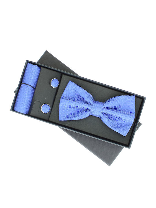 3-teilige Set Fliegen Manschettenknöpfe Einstecktuch Herren Buticcochet Stilisiertes Druck Blau Setp259