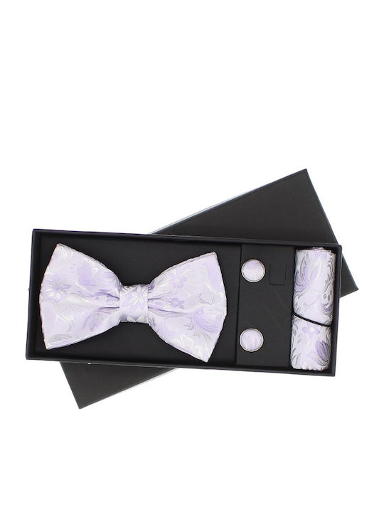 Set De 3 Piese Cravată Papillon Butoni De Manșetă Batistă Pentru Bărbați Buticcochet Lila Setp276