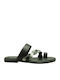 Leather Women's Flat Sandals in Black Color