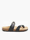 Leather Women's Flat Sandals in Black Color