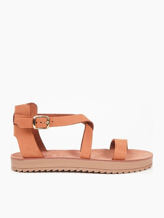 Leather Women's Flat Sandals Anatomic in Orange Color