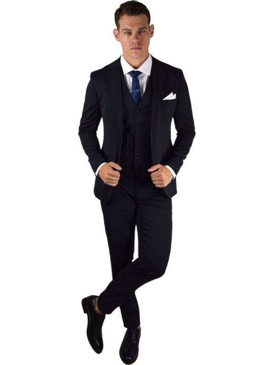 Men's Suit with Vest Blue-black