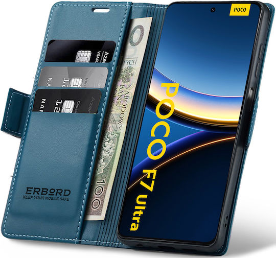 Erbord Wallet Synthetic Leather Plastic Blue for Poco F7 Ultra