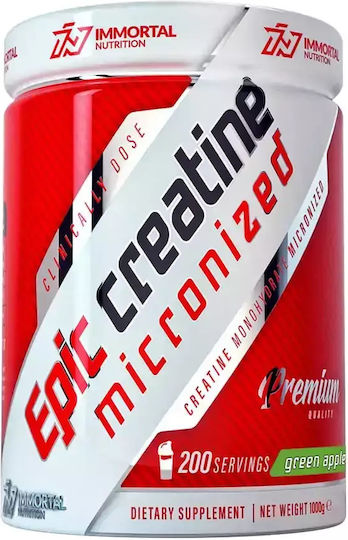 Immortal Nutrition Epic Creatine Μικρονισμένη Μονοϋδρική Κρεατίνη 5000mg με Γεύση Πράσινο Μήλο 1000gr