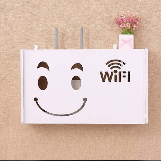 Raft Wi-Fi Router Montat pe Perete din Lemn pentru Ascunderea Echipamentelor și Cablor Lungime 25 cm Alb