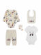 Guess Baby Bodysuit Set Long-Sleeved with Accessories Beige 5pcs