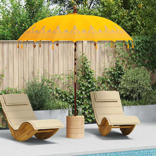 Garten & Terrassen Sonnenschirm Bodenständer Rund Holz Gelb mit Kurbel Ø2.6m
