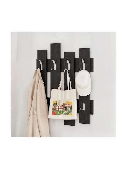 Megapap Wall Hanger Wave Wooden 20 Hooks Black 64x4x4cm