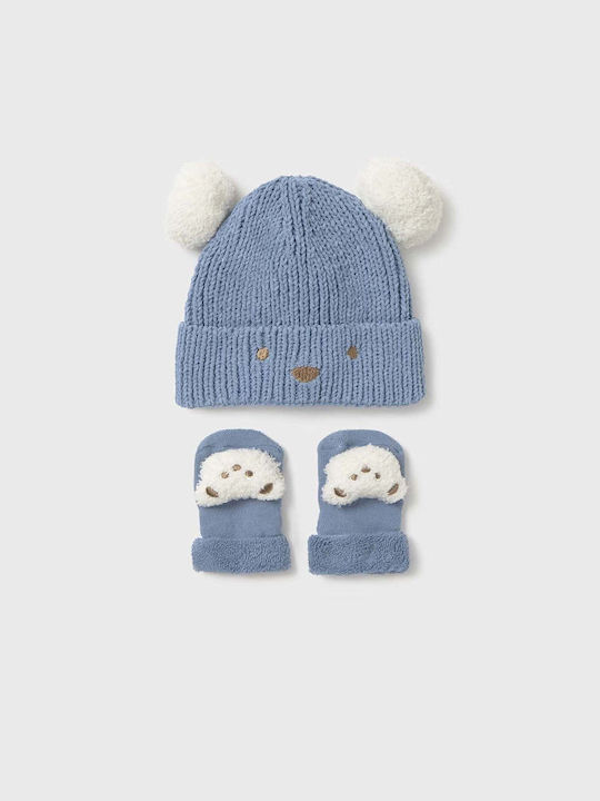 Kids Beanie Set with Gloves & Socks Knitted Blue for Newborn