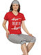 Fawn Sommer Damen Pyjama-Set Red