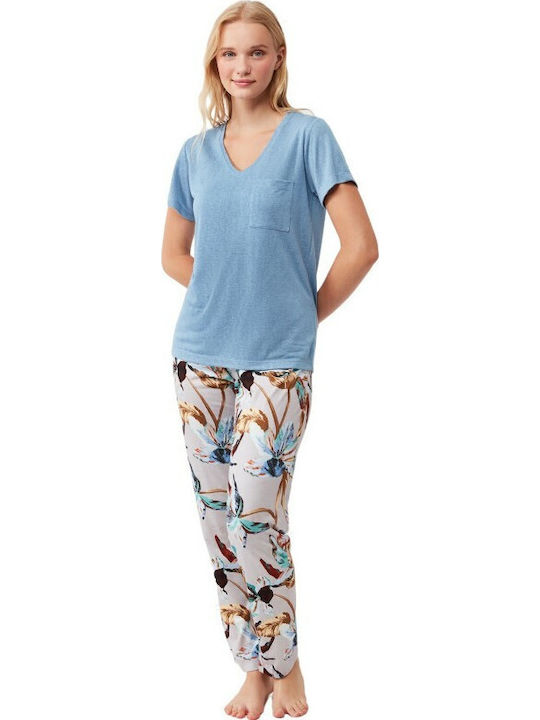Penye Mood Sommer Damen Pyjama-Set Light Blue