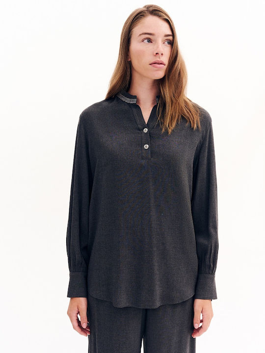 Women's Blouse Long Sleeve with V Neckline Gray