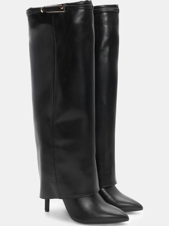 Wildleder Damenstiefel mit hohem Absatz Schwarz