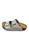 Leather Women's Flat Sandals Anatomic White Glitter