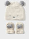 Kinder Mütze Set Gestrickt Beige für Neugeborene
