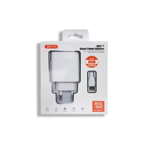 BYZ Φορτιστής με Θύρα USB-A και Καλώδιο Lightning 22.5W Λευκός (662)