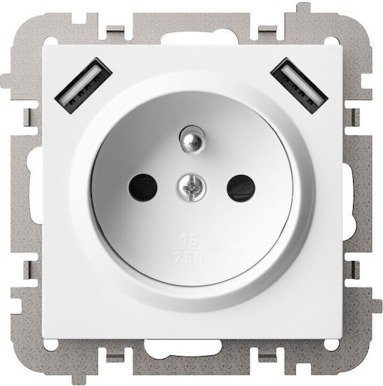 Elektro Plast Power Socket with 2 USB Ports White 1pcs