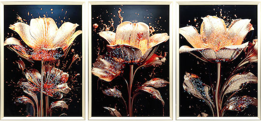 Wooden Threefold Wall Painting 150x70 With Gold Embossed Frame Strass Keskor 250703-22