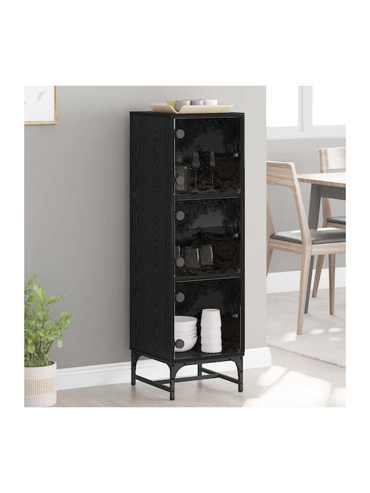 Wohnzimmer Vitrine aus Holz & Metall mit Verglasung Schwarze Eiche 35x37x117cm